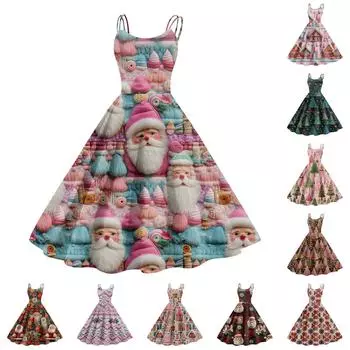 Женское модное сексуальное коктейльное платье без бретелек с рождественским принтом в стиле панк, винтажное платье. L коричневый