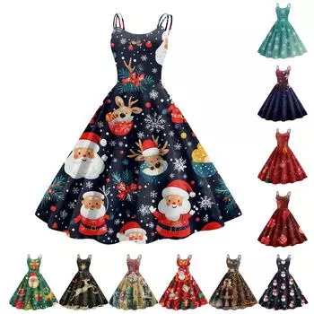 Женское модное сексуальное коктейльное платье без бретелек с рождественским принтом в стиле панк, винтажное платье. L