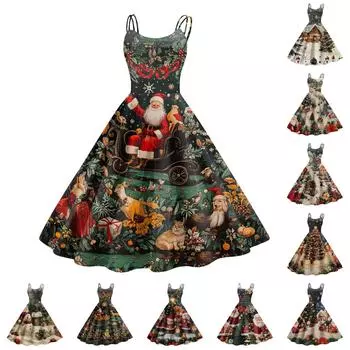 Женское модное сексуальное коктейльное платье без бретелек с рождественским принтом в стиле панк, винтажное платье. L бежевый