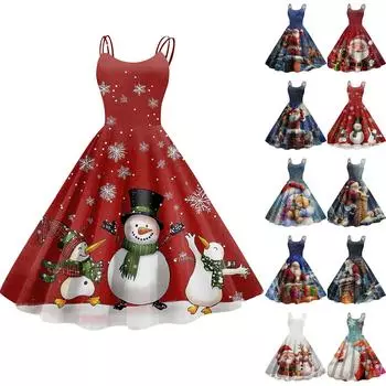 Женское модное сексуальное коктейльное платье без бретелек с рождественским принтом в стиле панк, винтажное платье. L синий