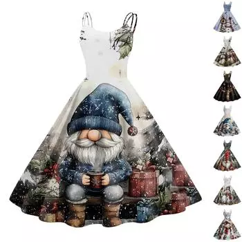 Женское модное сексуальное коктейльное платье без бретелек с рождественским принтом в стиле панк, винтажное платье. L чёрный