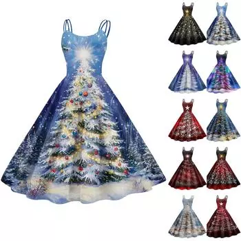 Женское модное сексуальное коктейльное платье без бретелек с рождественским принтом в стиле панк, винтажное платье. L чёрный