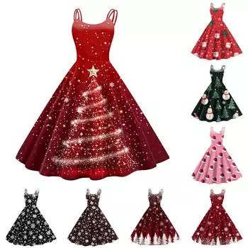 Женское модное сексуальное коктейльное платье без бретелек с рождественским принтом в стиле панк, винтажное платье. M