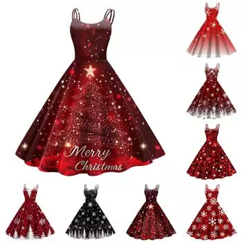 Женское модное сексуальное коктейльное платье без бретелек с рождественским принтом в стиле панк, винтажное платье. L красный