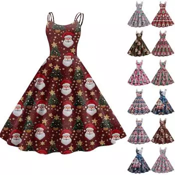 Женское модное сексуальное коктейльное платье без бретелек с рождественским принтом в стиле панк, винтажное платье. L синий