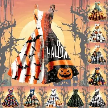 Женское модное сексуальное коктейльное платье без бретелек с принтом на Хэллоуин в стиле панк, винтажное платье. S чёрный