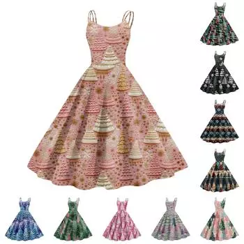 Женское модное сексуальное коктейльное платье без бретелек с рождественским принтом в стиле панк, винтажное платье. L кофейный