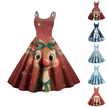 Женское модное сексуальное коктейльное платье без бретелек с рождественским принтом в стиле панк, винтажное платье. XL красный