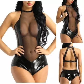 Женское модное сексуальное кожаное боди с открытой спиной, цельное нижнее белье L