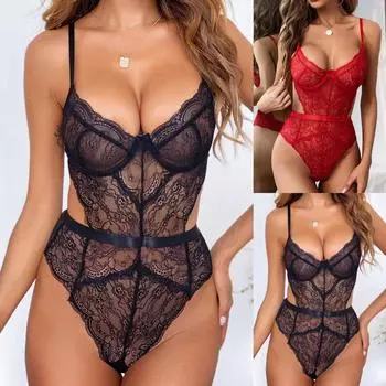 Женское модное сексуальное кружевное цельное нижнее белье с v-образным вырезом L
