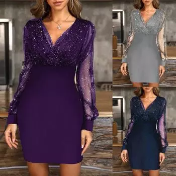 Женское модное сексуальное новое летнее черное ретро-элегантное вечернее клубное платье с блестками XXL тёмно-синий