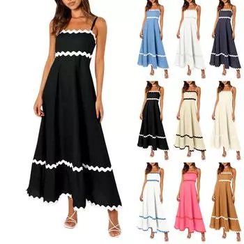 Женское модное сексуальное однотонное платье без рукавов с регулируемым ремешком и без бретелек XL синий