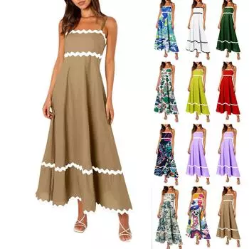 Женское модное сексуальное однотонное платье без рукавов с регулируемым ремешком и без бретелек L синий