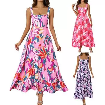 Женское модное сексуальное однотонное платье на бретельках без рукавов, женское платье, длинное платье L синий