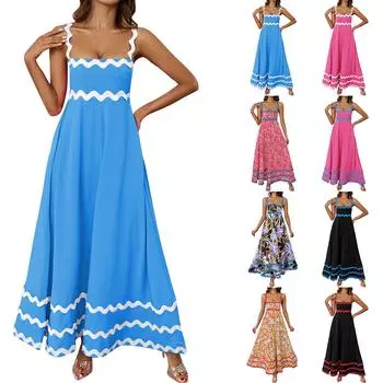 Женское модное сексуальное однотонное платье на бретельках без рукавов, женское платье, длинное платье L чёрный