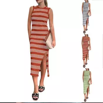 Женское модное сексуальное однотонное платье без рукавов с регулируемыми бретелями, женское платье, длинное платье L горячий розовый