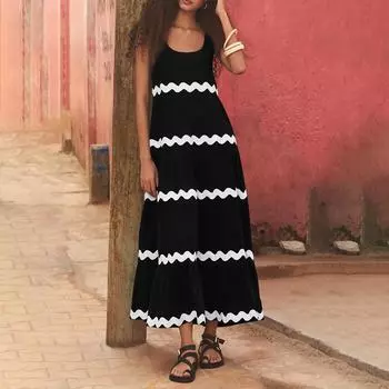 Женское модное сексуальное однотонное платье без рукавов с регулируемыми бретелями, женское платье, длинное платье L чёрный