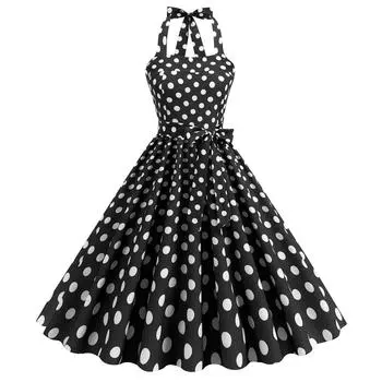 Женское модное сексуальное платье без рукавов с принтом в стиле ретро с большим качелями L чёрный