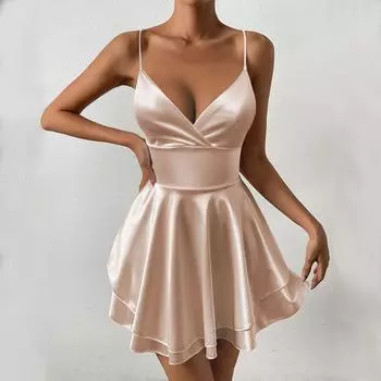 Женское модное сексуальное платье без бретелек с открытой спиной, однотонное платье L бежевый