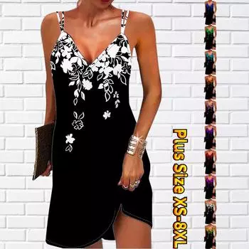 Женское модное сексуальное платье без бретелек с 3D сломанными цветами и падающим принтом, свободное платье-бретелька с v-образным вырезом 7XL синий