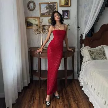 Женское модное сексуальное платье без рукавов с бретельками через шею и кружевным разрезом, тонкое платье Spice Girl S красный