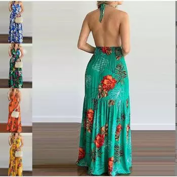 Женское модное сексуальное платье с v-образным вырезом и принтом на шнуровке, платье на бретельках, платье с открытой спиной S жёлтый