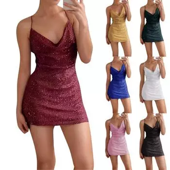 Женское модное сексуальное платье с бисером и пайетками на бедрах L чёрный