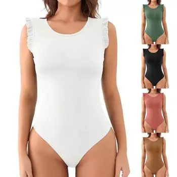 Женское модное сексуальное тонкое однотонное боди без рукавов с круглым вырезом