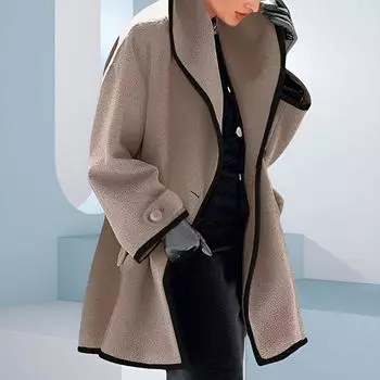 Женское модное шерстяное пальто свободного кроя с круглым вырезом и капюшоном с цветными блоками и окантовкой S красный