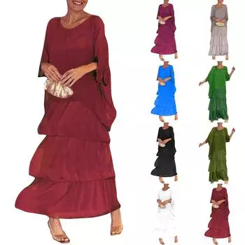 Женское модное шифоновое длинное платье с сетчатым рукавом и круглым вырезом