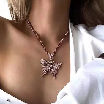 Женское модное шикарное блестящее полое ожерелье-бабочка с подвеской