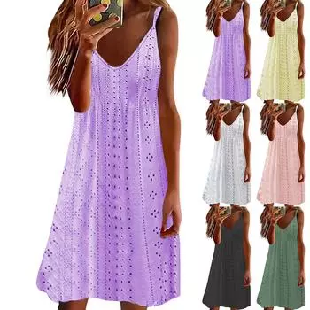 Женское модное сплошное сексуальное платье с v-образным вырезом и бретельками L чёрный