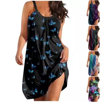 Женское модное свободное платье без бретелек без рукавов с принтом XXXXL фиолетовый