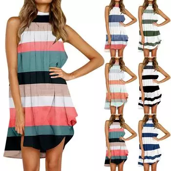 Женское модное свободное платье без рукавов со средней талией и принтом для отдыха S чёрный