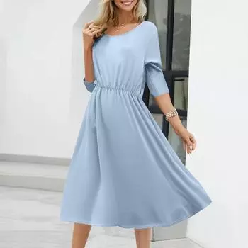 Женское модное свободное платье L синий