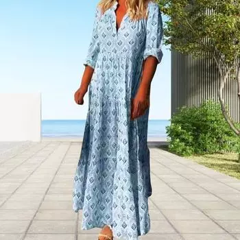 Женское модное свободное платье M синий