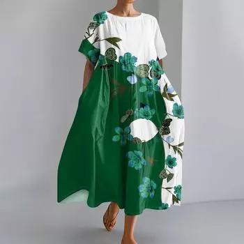 Женское модное свободное платье с большим карманом и круглым вырезом с градиентным принтом и короткими рукавами L