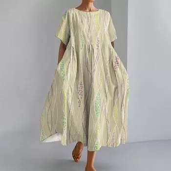 Женское модное свободное платье с большим карманом и круглым вырезом с градиентным принтом и короткими рукавами XXXL бежевый