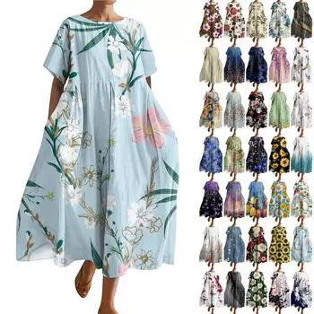 Женское модное свободное платье с большим карманом и круглым вырезом с градиентным принтом и короткими рукавами L бежевый