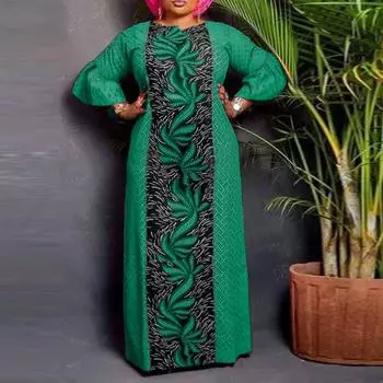 Женское модное свободное платье с круглым вырезом и рукавами 3/4 с принтом M оранжевый