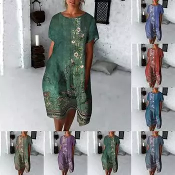 Женское модное свободное платье с круглым вырезом и рукавами три четверти с принтом L синий