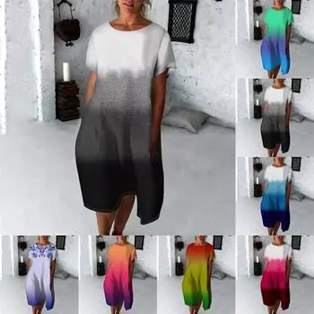 Женское модное свободное платье с круглым вырезом и рукавами три четверти с принтом L циан