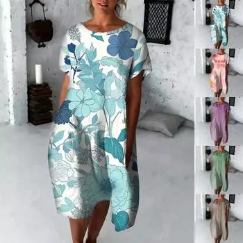 Женское модное свободное платье с круглым вырезом и рукавами три четверти с принтом L циан