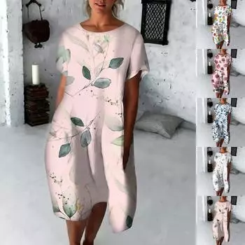 Женское модное свободное платье с круглым вырезом и рукавами три четверти с принтом L синий