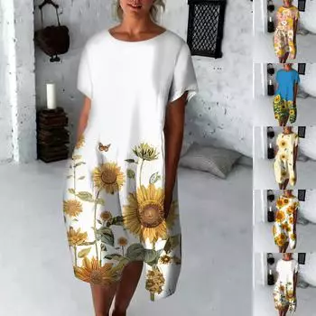 Женское модное свободное платье с круглым вырезом и рукавами три четверти с принтом L синий