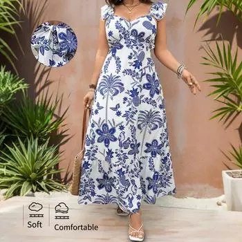 Женское модное свободное платье с квадратным вырезом и бретелью через шею XL синий