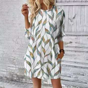 Женское модное свободное платье с принтом листьев L
