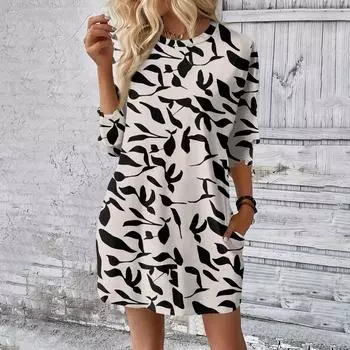 Женское модное свободное платье с принтом листьев XL