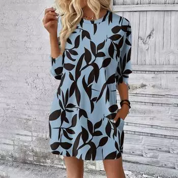 Женское модное свободное платье с принтом листьев XL