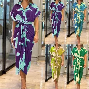 Женское модное свободное платье с v-образным вырезом и пуговицами, со шнуровкой и длиной до талии, женское платье XL фиолетовый